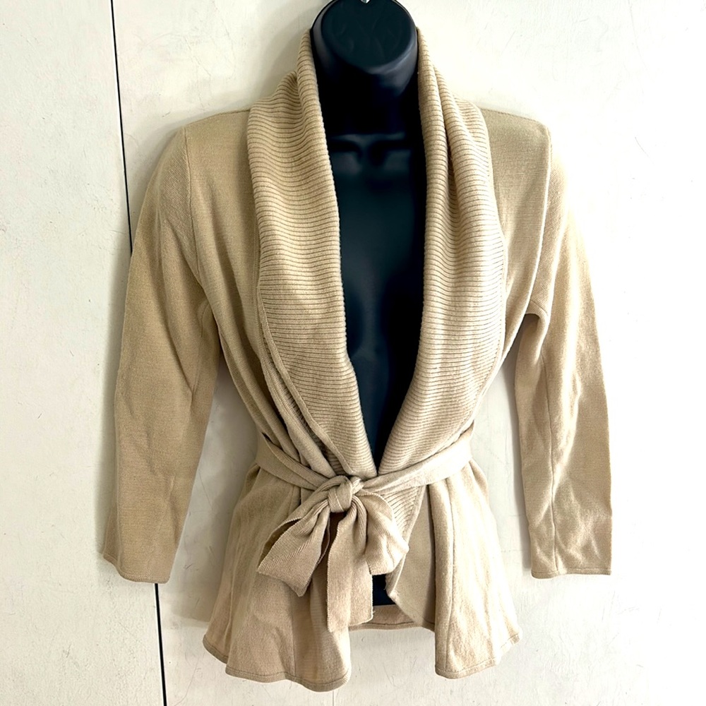 BCBG MAXAZRIA 3/4 SLEEVE BELTED CARDIGAN